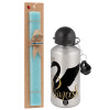 Easter Set, metallic silver aluminum water bottle (500ml) & scented flat Easter candle (30cm) (TURQUOISE)