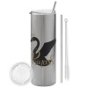 Tumbler stainless steel Silver 600ml, with metal straw & cleaning brush