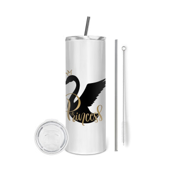 Swan Princess, Eco friendly stainless steel tumbler 600ml, with metal straw & cleaning brush