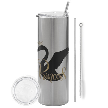 Swan Princess, Tumbler stainless steel Silver 600ml, with metal straw & cleaning brush