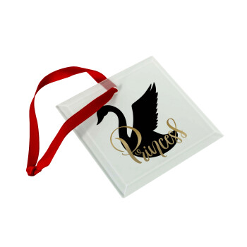 Swan Princess, Christmas ornament, glass square ornament 9x9cm
