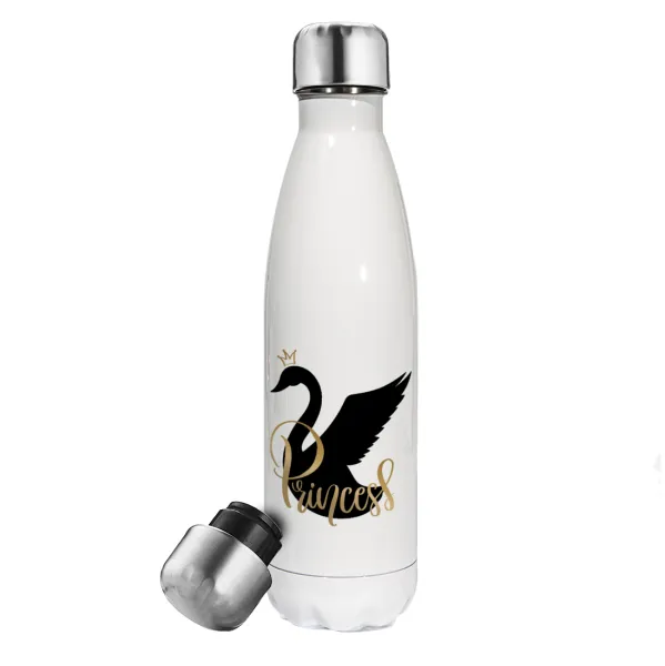 Swan Princess — Μεταλλικό παγούρι θερμός Λευκό (Stainless steel), διπλού τοιχώματος, 500ml