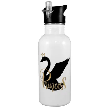 Swan Princess, Παγούρι νερού Λευκό με καλαμάκι, ανοξείδωτο ατσάλι 600ml