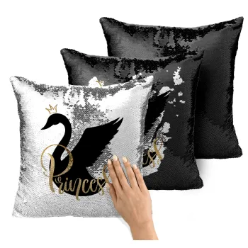 Swan Princess, Μαξιλάρι καναπέ Μαγικό Μαύρο με πούλιες 40x40cm περιέχεται το γέμισμα