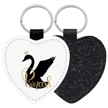 Swan Princess, Μπρελόκ PU δερμάτινο glitter καρδιά ΜΑΥΡΟ