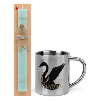 Swan Princess, Easter Set, metallic thermal cup (300ml) & aromatic flat Easter candle (30cm) (TURQUOISE)