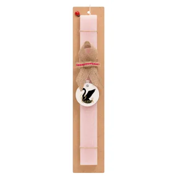 Swan Princess, Πασχαλινή Λαμπάδα με ξύλινο μπρελόκ & κερί αρωματικό πλακέ (30cm) (ΡΟΖ)