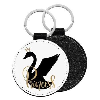 Swan Princess, Μπρελόκ Δερματίνη, στρογγυλό ΜΑΥΡΟ (5cm)