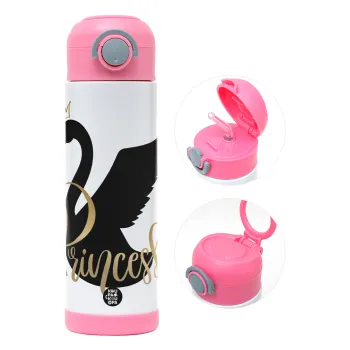 Swan Princess, Children's hot water bottle, stainless steel, with safety straw, PINK (500ml)