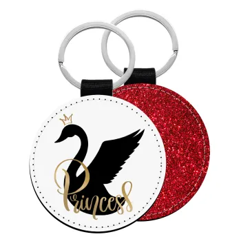 Swan Princess, Μπρελόκ Δερματίνη, στρογγυλό ΚΟΚΚΙΝΟ (5cm)