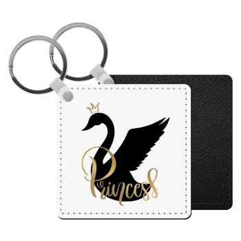 Swan Princess, Μπρελόκ Δερματίνη, τετράγωνο ΜΑΥΡΟ (5x5cm)