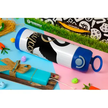Swan Princess, Easter candle, Childrens hot water bottle, stainless steel, with safety straw, BLUE (500ml)