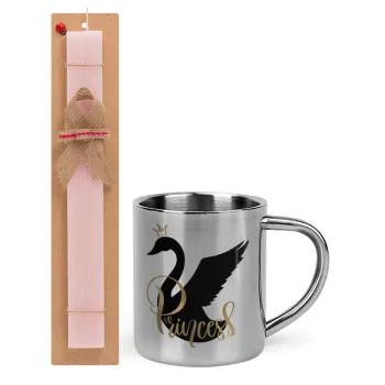 Swan Princess, Easter Set, metallic thermal cup (300ml) & aromatic flat Easter candle (30cm) (PINK)