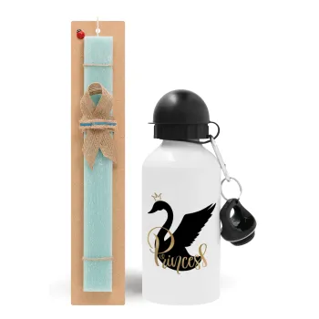 Swan Princess, Πασχαλινή Λαμπάδα με παγούρι μεταλλικό αλουμινίου (500ml) & λαμπάδα αρωματική πλακέ (30cm) (ΤΙΡΚΟΥΑΖ)