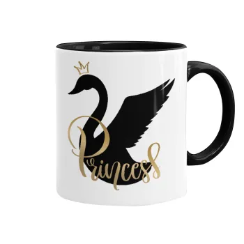 Swan Princess, Κούπα χρωματιστή μαύρη, κεραμική, 330ml