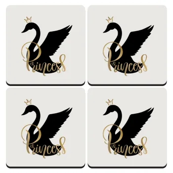 Swan Princess, ΣΕΤ 4 Σουβέρ ξύλινα τετράγωνα (9cm)