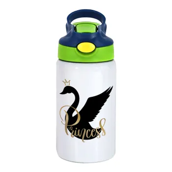 Swan Princess, Παιδικό παγούρι θερμό, ανοξείδωτο, με καλαμάκι ασφαλείας, πράσινο/μπλε (350ml)