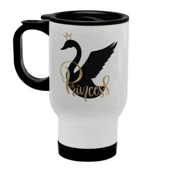Swan Princess, Κούπα ταξιδιού ανοξείδωτη με καπάκι, διπλού τοιχώματος (θερμό) λευκή 450ml