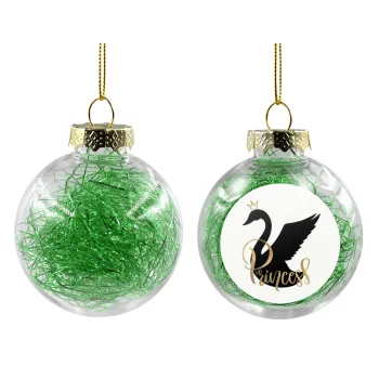 Swan Princess, Transparent Christmas tree ball ornament with green filling 8cm
