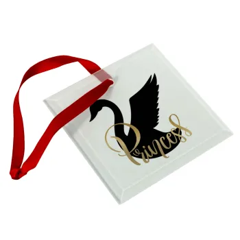 Swan Princess, Christmas ornament, glass square ornament 9x9cm