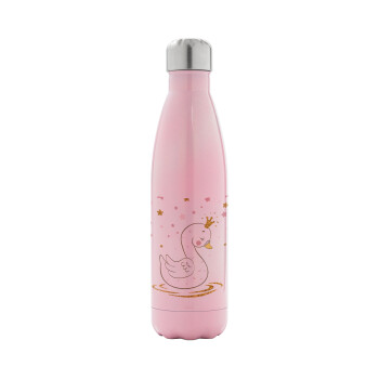 Crowned swan, Metal mug thermos Pink Iridiscent (Stainless steel), double wall, 500ml