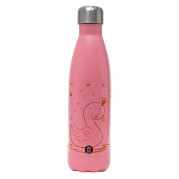 Crowned swan, Metal mug thermos Pink Mat (Stainless steel), double wall, 500ml