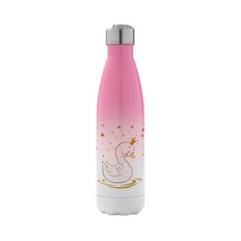 Crowned swan, Metal mug thermos Pink/White (Stainless steel), double wall, 500ml