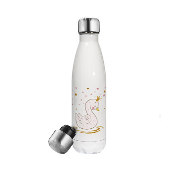 Crowned swan, Metal mug thermos White (Stainless steel), double wall, 500ml