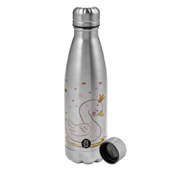 Crowned swan, Metallic water bottle, stainless steel, 750ml