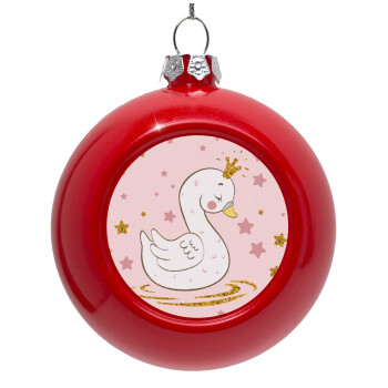 Crowned swan, Red Christmas tree ornament bauble 8cm