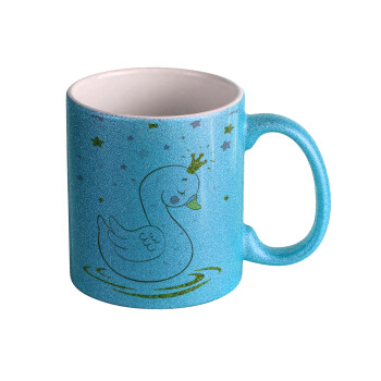 Crowned swan, Κούπα Σιέλ Glitter που γυαλίζει, κεραμική, 330ml