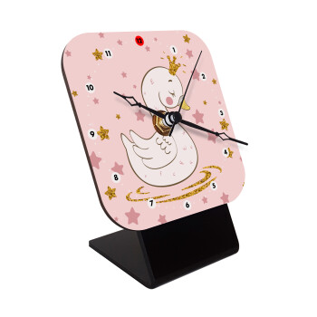 Crowned swan, Quartz Wooden table clock with hands (10cm)
