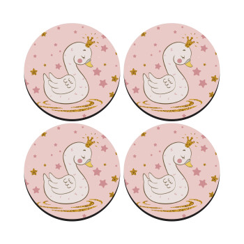 Crowned swan, SET of 4 round wooden coasters (9cm)
