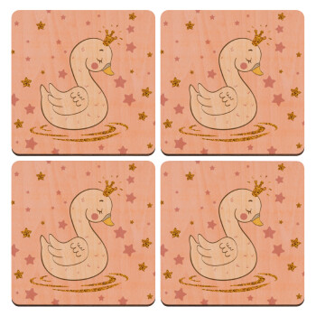 Κύκνος με στέμα, ΣΕΤ x4 Σουβέρ ξύλινα τετράγωνα plywood (9cm)