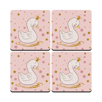 Crowned swan, ΣΕΤ 4 Σουβέρ ξύλινα τετράγωνα (9cm)