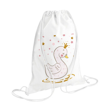Κύκνος με στέμα, Τσάντα πλάτης πουγκί GYMBAG λευκή (28x40cm)