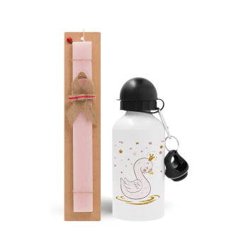 Crowned swan, Easter Set, metallic aluminum bottle (500ml) & aromatic flat Easter candle (30cm) (PINK)