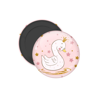 Crowned swan, Μαγνητάκι ψυγείου στρογγυλό διάστασης 5cm
