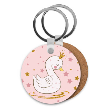 Crowned swan, Μπρελόκ Ξύλινο στρογγυλό MDF Φ5cm