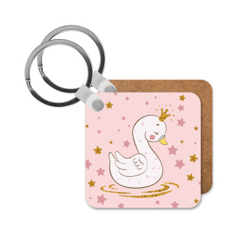 Crowned swan, Μπρελόκ Ξύλινο τετράγωνο MDF