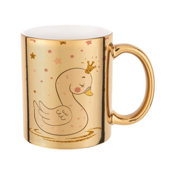 Crowned swan, Mug ceramic, gold mirror, 330ml