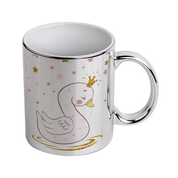 Crowned swan, Mug ceramic, silver mirror, 330ml