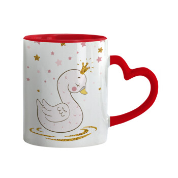Crowned swan, Mug heart red handle, ceramic, 330ml