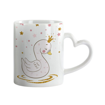 Crowned swan, Mug heart handle, ceramic, 330ml