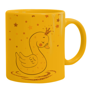 Crowned swan, Ceramic coffee mug yellow, 330ml (1pcs)