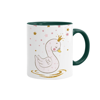 Crowned swan, Mug colored green, ceramic, 330ml