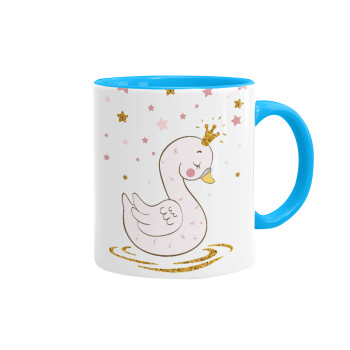 Crowned swan, Mug colored light blue, ceramic, 330ml