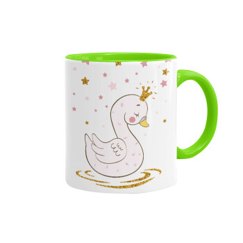 Crowned swan, Mug colored light green, ceramic, 330ml