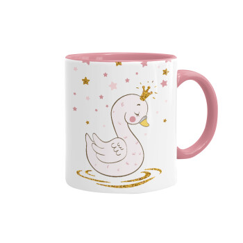 Crowned swan, Mug colored pink, ceramic, 330ml