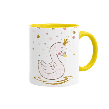 Crowned swan, Mug colored yellow, ceramic, 330ml